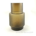 Art Amber Ribbed Glass Vase Large Candle Holder